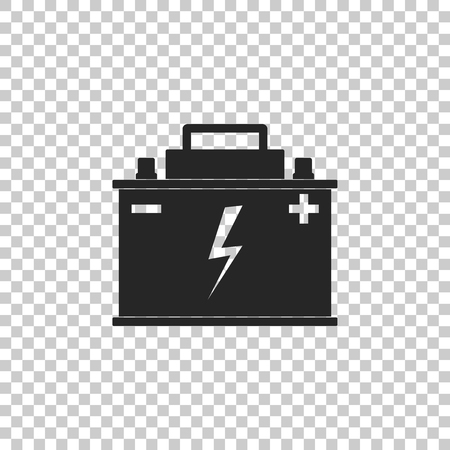 Car battery icon isolated on transparent background. Accumulator battery energy power and electricity accumulator battery. Lightning bolt symbol. Flat design. Vector Illustrationのイラスト素材