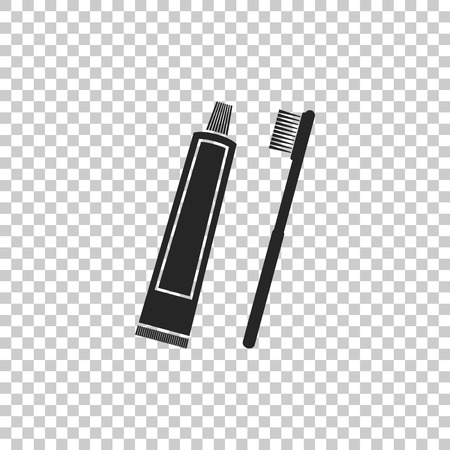 Tube of toothpaste and toothbrush icon isolated on transparent background. Flat design. Vector Illustrationのイラスト素材