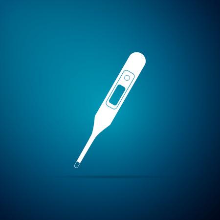 Medical digital thermometer for medical examination icon isolated on blue background. Flat design. Vector Illustrationのイラスト素材