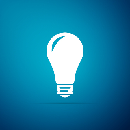 Light bulb icon isolated on blue background. Energy and idea symbol. Lamp electric. Flat design. Vector Illustrationのイラスト素材