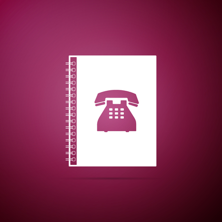 Phone book icon isolated on purple background. Address book. Telephone directory. Flat design. Vector Illustrationのイラスト素材