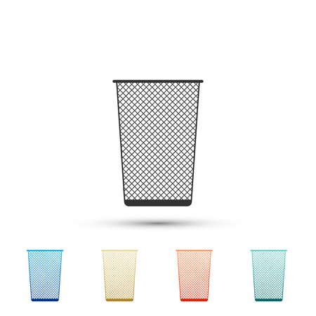 Trash can icon isolated on white background. Garbage bin sign. Recycle basket icon. Office trash icon. Set elements in colored icons. Flat design. Vector Illustrationのイラスト素材