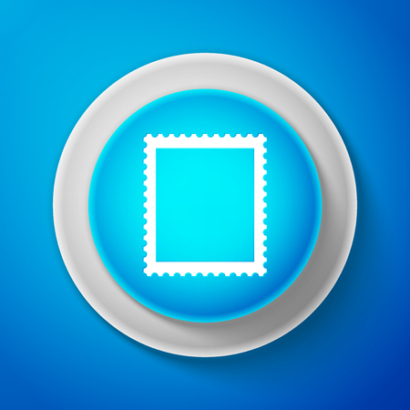 Postal stamp icon isolated on blue background. Circle blue button. Vector illustrationのイラスト素材
