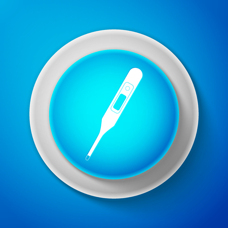 Medical digital thermometer for medical examination icon isolated on blue background. Circle blue button. Vector illustrationのイラスト素材