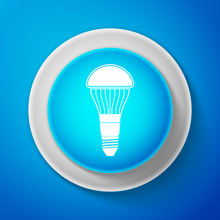 LED light bulb icon isolated on blue background. Economical LED illuminated lightbulb. Save energy lamp. Circle blue button. Vector illustrationのイラスト素材
