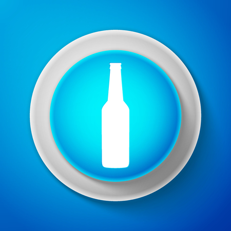Beer bottle icon isolated on blue background. Circle blue button. Vector illustrationのイラスト素材