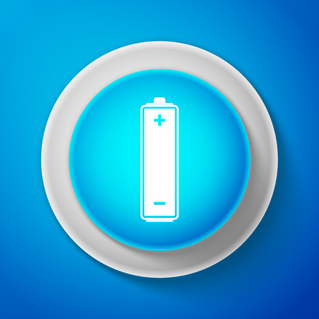 Battery icon isolated on blue background. Circle blue button. Vector illustrationのイラスト素材