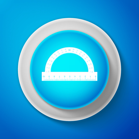 Protractor grid for measuring degrees icon isolated on blue background. Tilt angle meter. Measuring tool. Geometric symbol. Circle blue button. Vector illustrationのイラスト素材