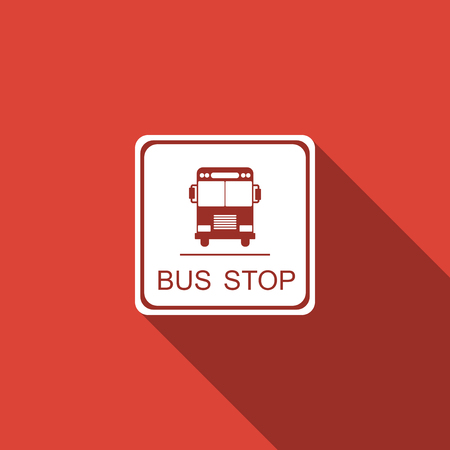 Bus stop sign isolated with long shadow. Flat design. Vector Illustrationのイラスト素材