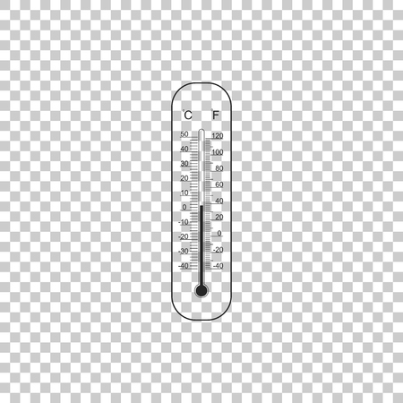 Celsius and fahrenheit meteorology thermometers measuring heat and cold icon isolated on transparent background. Thermometer equipment showing hot or cold weather. Flat design. Vector Illustrationのイラスト素材