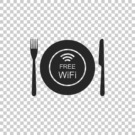Restaurant Free Wi-Fi zone icon isolated on transparent background. Plate, fork and knife sign. Flat design. Vector Illustrationのイラスト素材
