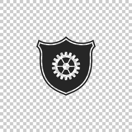 Shield with gear icon isolated on transparent background. Flat design. Vector Illustrationのイラスト素材