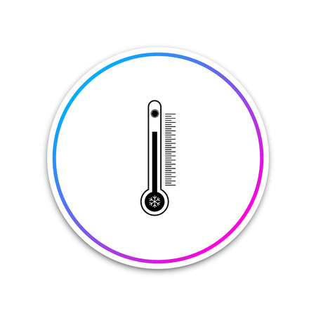 Thermometer with scale measuring heat and cold, with sun and snowflake icon isolated on white background. Circle white button. Vector Illustrationのイラスト素材