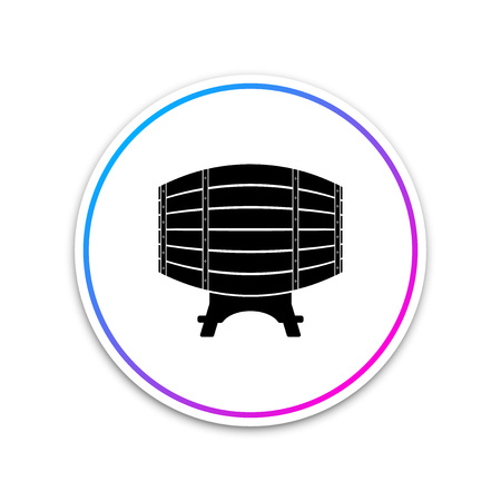 Wooden barrel on rack icon isolated on white background. Circle white button. Vector Illustrationのイラスト素材
