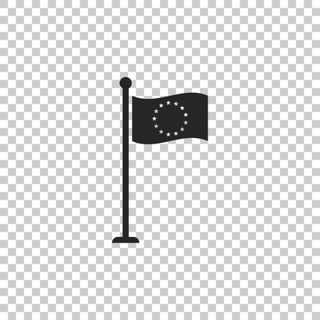 Flag of European Union icon isolated on transparent background. EU circle symbol. Waving EU flag on a metallic pole. Flat design. Vector Illustrationのイラスト素材