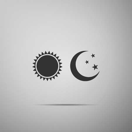 Sun and moon icon isolated on grey background. Weather daytime and night. Flat design. Vector Illustrationのイラスト素材