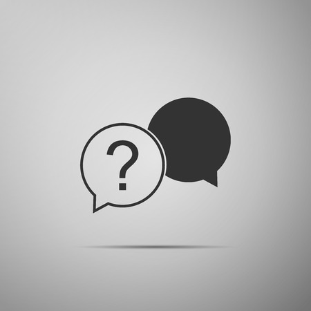 Chat question icon isolated on grey background. Help speech bubble symbol. FAQ sign. Question mark sign. Flat design. Vector Illustrationのイラスト素材