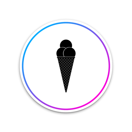 Ice cream in waffle cone icon isolated on white background. Circle white button. Vector Illustrationのイラスト素材