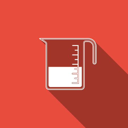 Measuring cup to measure dry and liquid food icon isolated with long shadow. Plastic graduated beaker with handle. Flat design. Vector Illustrationのイラスト素材