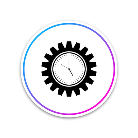 Clock gear icon isolated on white background. Time Management symbol. Circle white button. Vector Illustrationのイラスト素材
