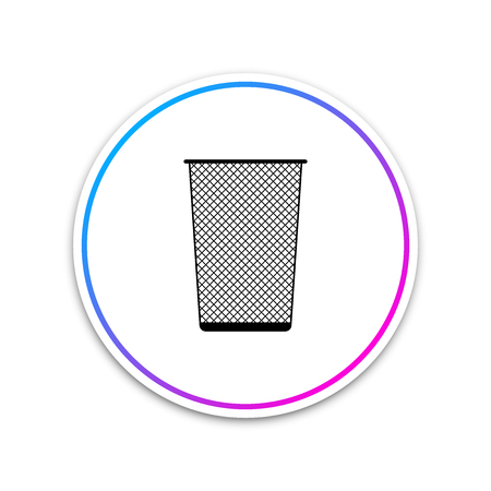Trash can icon isolated on white background. Garbage bin sign. Recycle basket icon. Office trash icon. Circle white button. Vector Illustrationのイラスト素材