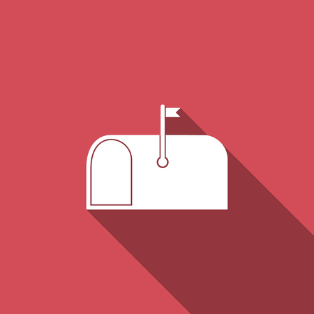 Mail box icon isolated with long shadow. Mailbox icon. Mail postbox on pole with flag. Flat design. Vector Illustrationのイラスト素材