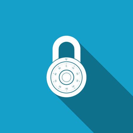 Safe combination lock wheel icon isolated with long shadow. Combination Padlock. Protection concept. Password sign. Flat design. Vector Illustrationのイラスト素材