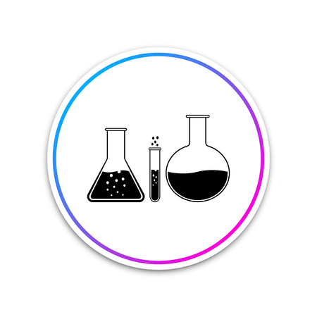 Test tube and flask - chemical laboratory test icon isolated on white background. Laboratory glassware sign. Circle white button. Vector Illustrationのイラスト素材