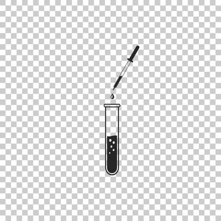 Laboratory pipette with liquid and falling droplet over glass test tube icon isolated on transparent background. Laboratory research or laboratory testing. Flat design. Vector Illustrationのイラスト素材