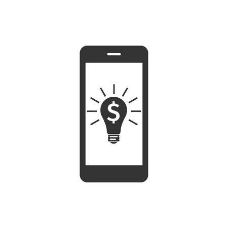 Business light bulb with dollar on smartphone screen icon isolated . User touch screen. Flat design. Vector Illustrationのイラスト素材
