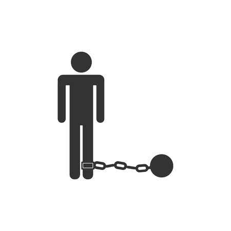 Prisoner with ball on chain icon isolated. Flat design. Vector Illustrationのイラスト素材