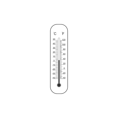 Celsius and fahrenheit meteorology thermometers measuring heat and cold icon isolated. Thermometer...