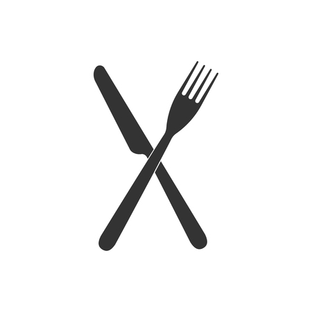Crossed fork and knife icon isolated. Restaurant icon. Flat design. Vector Illustrationのイラスト素材