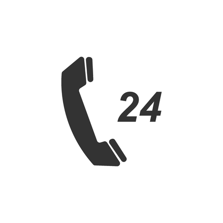 Telephone 24 hours support icon isolated. All-day customer support call-center. Flat design. Vector Illustrationのイラスト素材