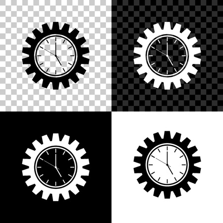 Time Management icon isolated on black, white and transparent background. Clock and gear sign. Productivity symbol. Vector Illustrationのイラスト素材