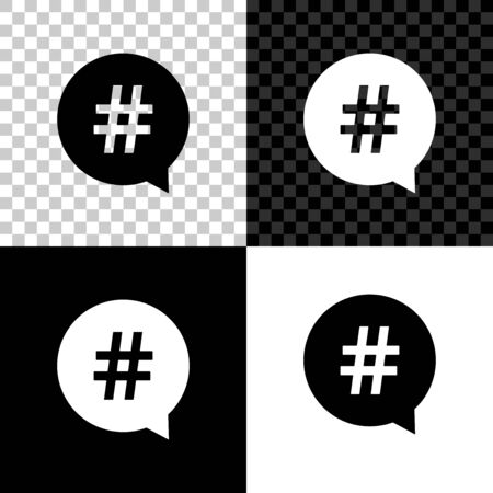 Hashtag in circle icon isolated on black, white and transparent background. Social media symbol, concept of number sign, social media, micro blogging pr popularity. Vector Illustrationのイラスト素材
