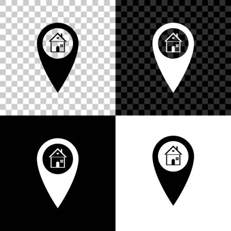 Map pointer with house icon isolated on black, white and transparent background. Home location marker symbol. Vector Illustrationのイラスト素材