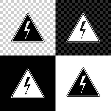 High voltage sign icon isolated on black, white and transparent background. Danger symbol. Arrow in triangle. Warning icon. Vector Illustrationのイラスト素材