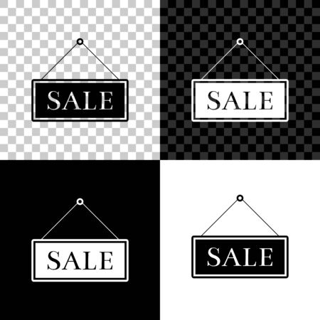 Hanging sign with text Sale icon isolated on black, white and transparent background. Vector Illustrationのイラスト素材