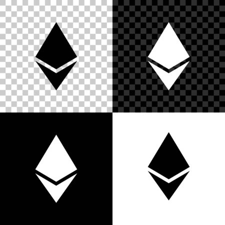 Cryptocurrency coin Ethereum ETH icon on black, white and transparent background. Physical bit coin. Digital currency. Altcoin symbol. Blockchain based secure crypto currency. Vector Illustrationのイラスト素材