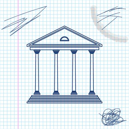 Courthouse building line sketch icon isolated on white background. Building bank or museum. Vector Illustrationのイラスト素材