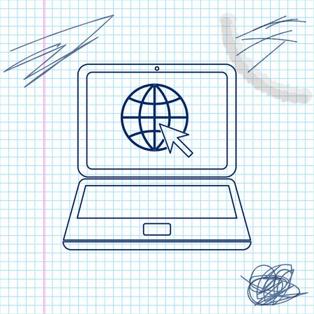 Website on laptop screen line sketch iconのイラスト素材
