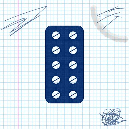 Pills in blister pack line sketch icon isolated on white background. Medical drug package for tablet: vitamin, antibiotic, aspirin. Vector Illustrationのイラスト素材