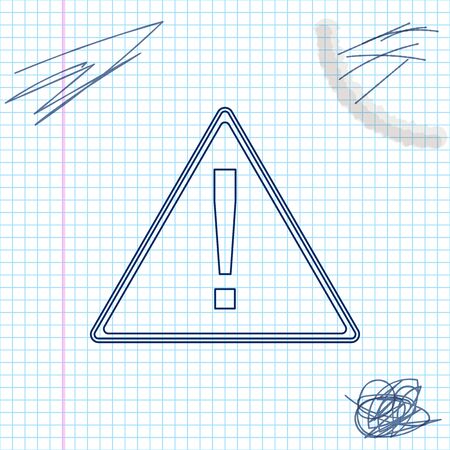 Exclamation mark in triangle line sketch icon isolated on white background. Hazard warning sign, careful, attention, danger warning important information sign. Vector Illustrationのイラスト素材