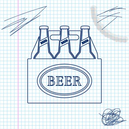 Pack of beer bottles line sketch icon isolated on white background. Case crate beer box sign. Vector Illustrationのイラスト素材
