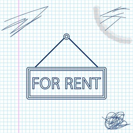 Hanging sign with text For rent line sketch icon isolated on white background. Vector Illustrationのイラスト素材