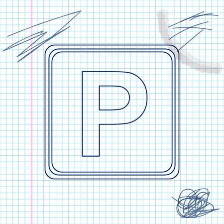 Parking sign line sketch icon isolated on white background. Street road sign. Vector Illustrationのイラスト素材