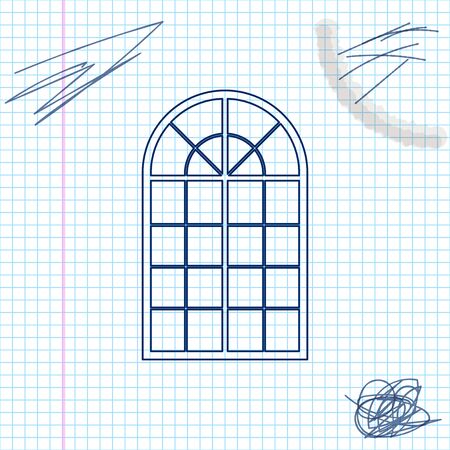 Arched window line sketch icon isolated on white background. Vector Illustrationのイラスト素材