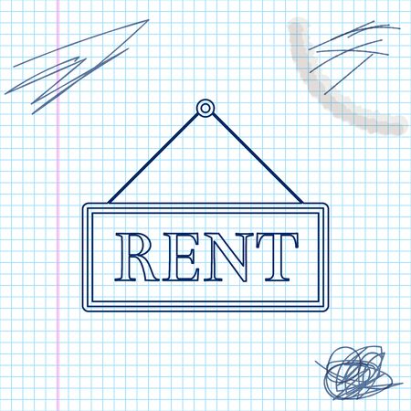 Hanging sign with text Rent line sketch icon isolated on white background. Vector Illustrationのイラスト素材