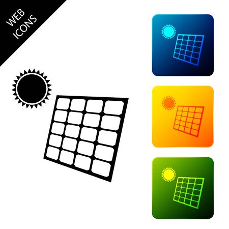 Solar energy panel and sun icon isolated on white background. Set icons colorful square buttons. Vector Illustrationのイラスト素材
